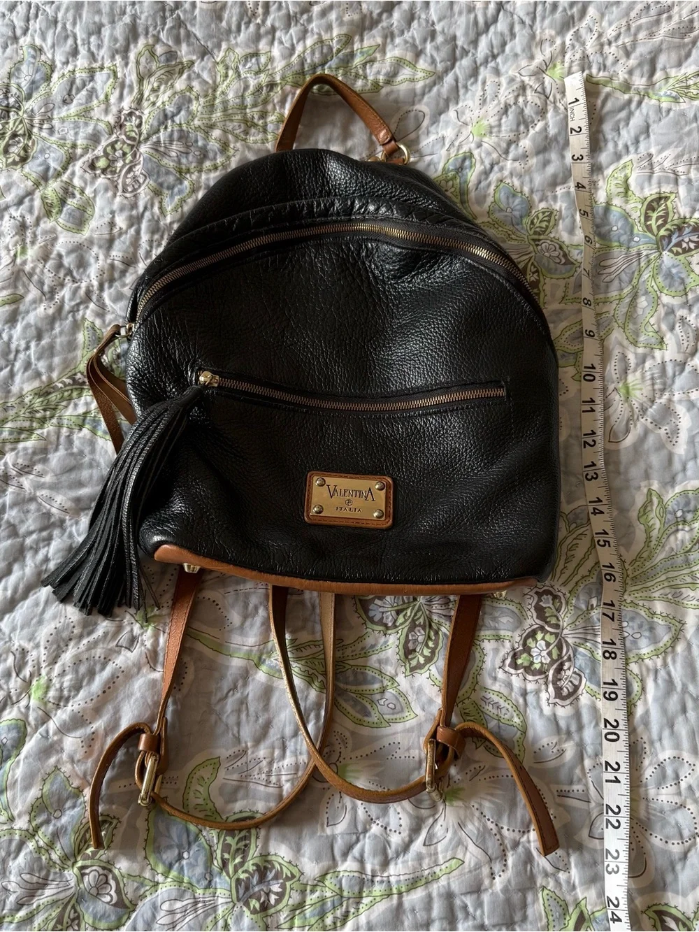 Valentina Black and Brown Genuine Leather Backpack